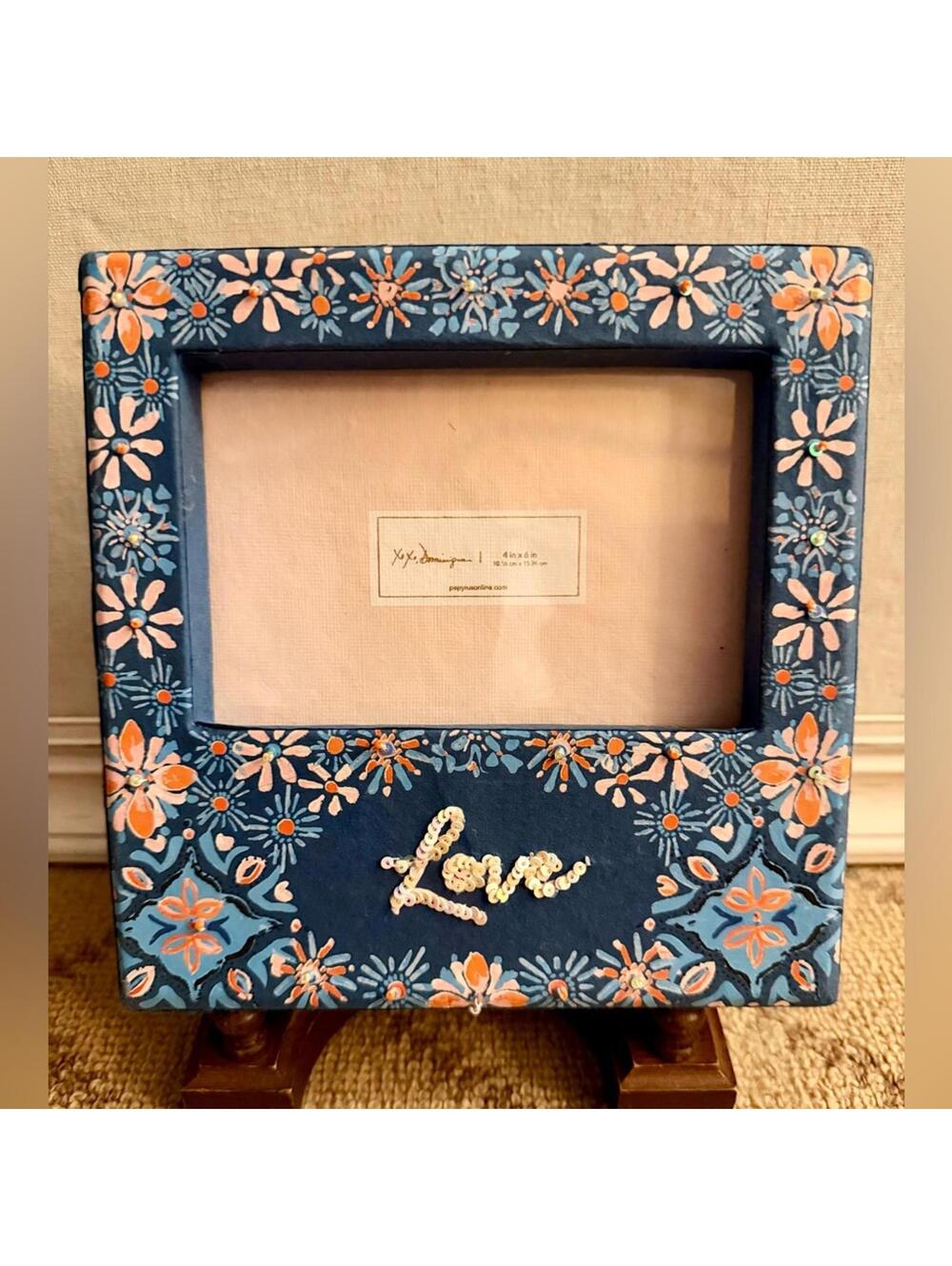 Y2k Papyrus Celebraton floral photo frame w sequin text 4 x 6 NWT